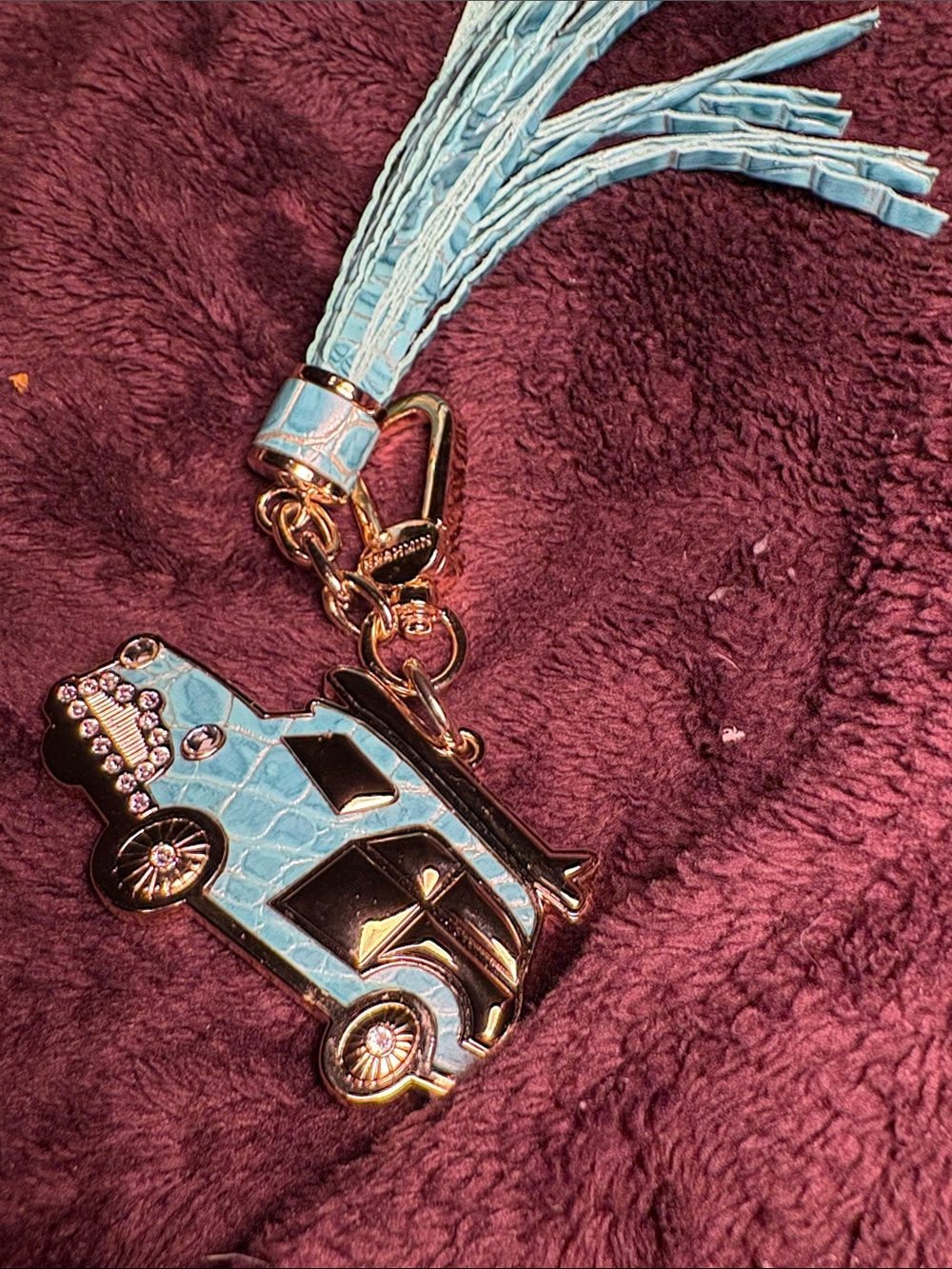 Brahmin Light Blue Car Tassel Keychain with Gold Hardware